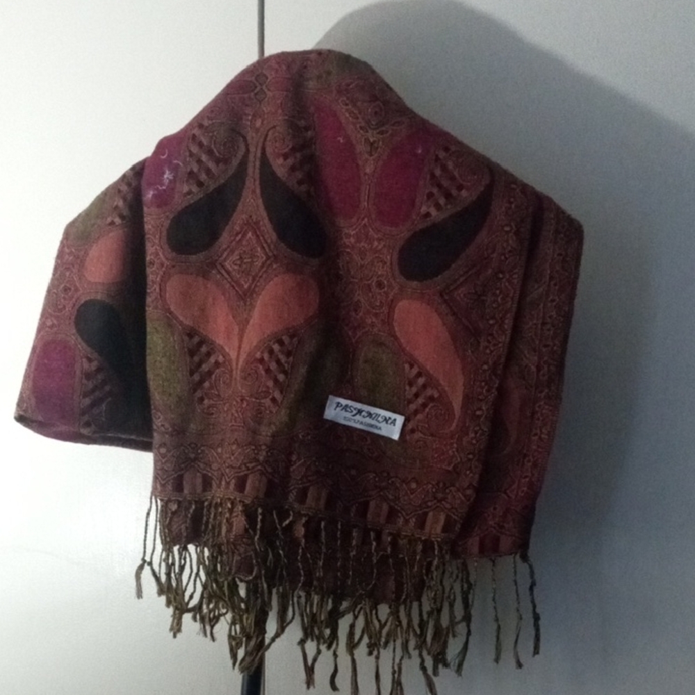 100% Pashmina Paisley Shawl in Rich Tones Abstract Designs